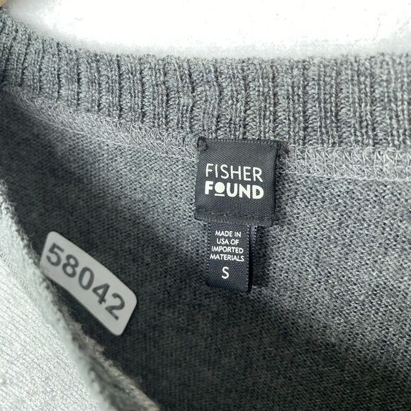 FISHER FOUND Sweater S EILEEN FISHER Patchwork Crafted Jumper Crochet Gray USA - Picture 13 of 13